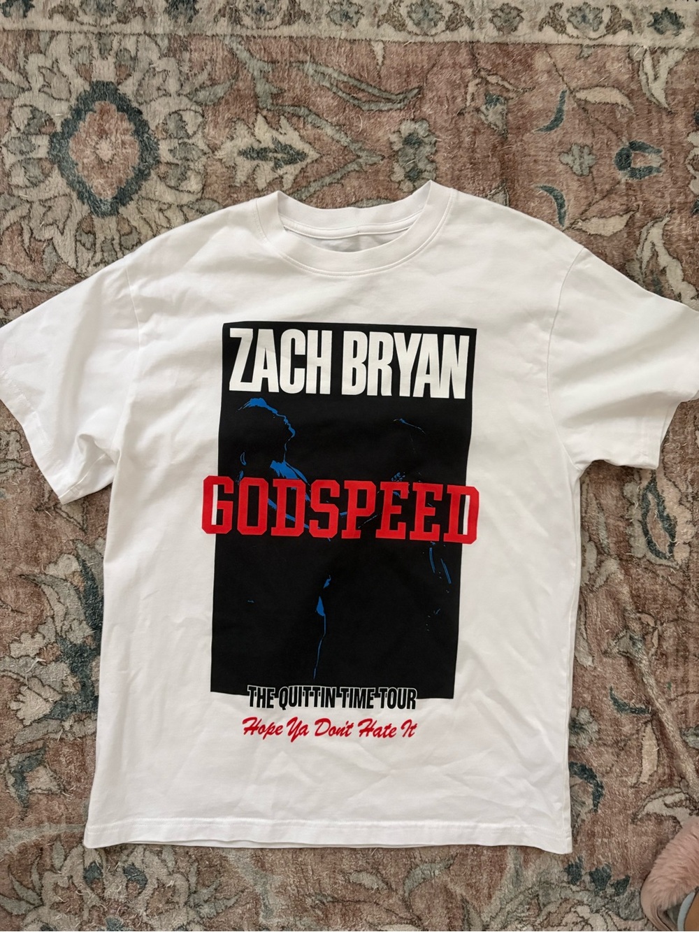 Zach Bryan Quittin Time Godspeed White Tour T-Shirt Small